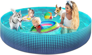 Jasonwell Foldable Dog Kiddie Pool - Hard Plastic Kids Paddling Pool Toddler Baby Swimming Pool for Backyard Collapsible Whelping Box Pet Doggie Cats Wading Pool Bathtub for Puppy Large Dogs 97In - Jasonwell